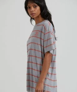 Afends Womens Interlude - Recycled Striped Oversized T-Shirt - Grey
