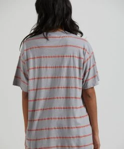 Afends Womens Interlude - Recycled Striped Oversized T-Shirt - Grey