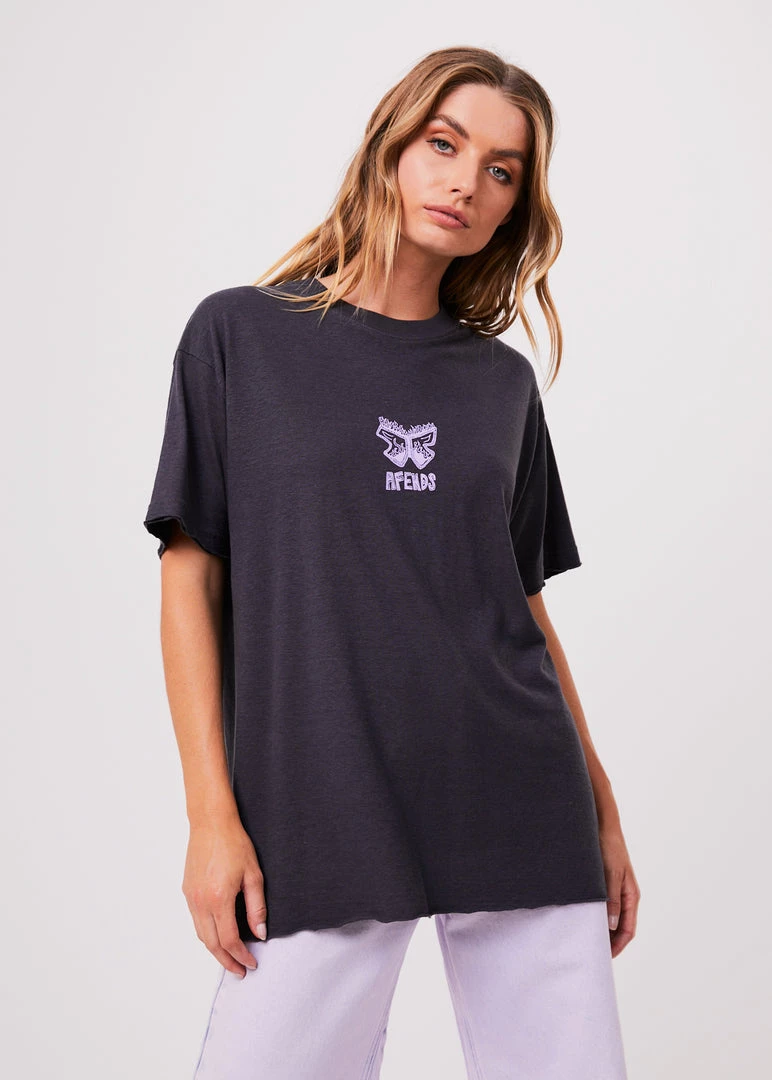 Afends Womens Little Dreamer - Hemp Oversized Graphic T-Shirt - Charcoal 1 Afends Womens Little Dreamer - Hemp Oversized Graphic T-Shirt - Charcoal