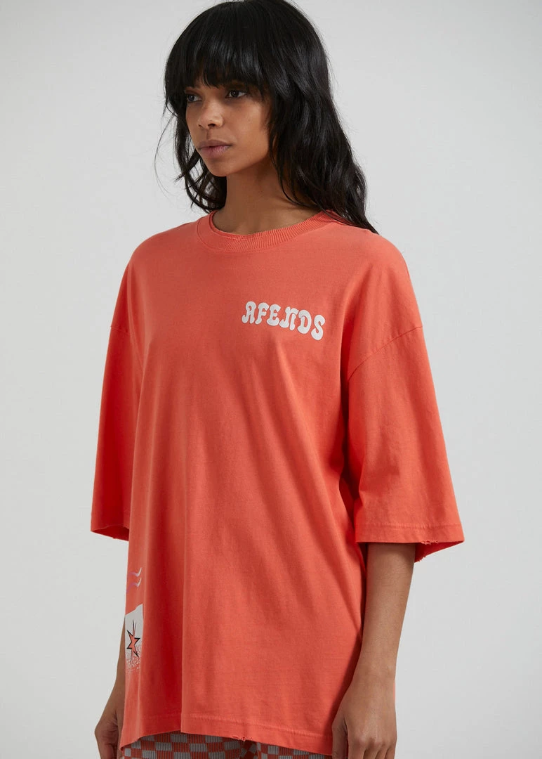 Afends Womens Shining - Recycled Oversized T-Shirt - Coral 4 Afends Womens Shining - Recycled Oversized T-Shirt - Coral