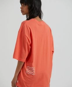 Afends Womens Shining - Recycled Oversized T-Shirt - Coral 9 Afends Womens Shining - Recycled Oversized T-Shirt - Coral