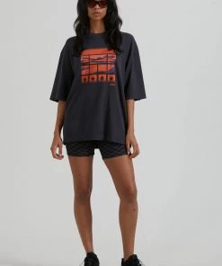 Afends Womens Victoria - Recycled Oversized Graphic T-Shirt - Charcoal Clothing