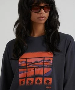 Afends Womens Victoria - Recycled Oversized Graphic T-Shirt - Charcoal Clothing