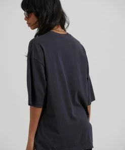 Afends Womens Victoria - Recycled Oversized Graphic T-Shirt - Charcoal Clothing