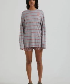Clothing Afends Womens Interlude - Recycled Striped Long Sleeve T-Shirt - Grey 7 Clothing Afends Womens Interlude - Recycled Striped Long Sleeve T-Shirt - Grey