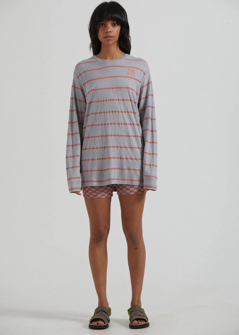 Clothing Afends Womens Interlude - Recycled Striped Long Sleeve T-Shirt - Grey 3 Clothing Afends Womens Interlude - Recycled Striped Long Sleeve T-Shirt - Grey