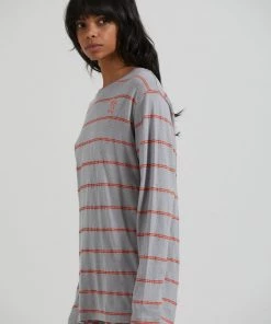 Clothing Afends Womens Interlude - Recycled Striped Long Sleeve T-Shirt - Grey 8 Clothing Afends Womens Interlude - Recycled Striped Long Sleeve T-Shirt - Grey
