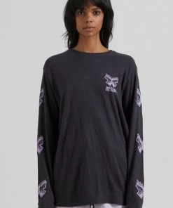 Clothing Afends Womens Pink Noise - Hemp Long Sleeve Graphic T-Shirt - Charcoal