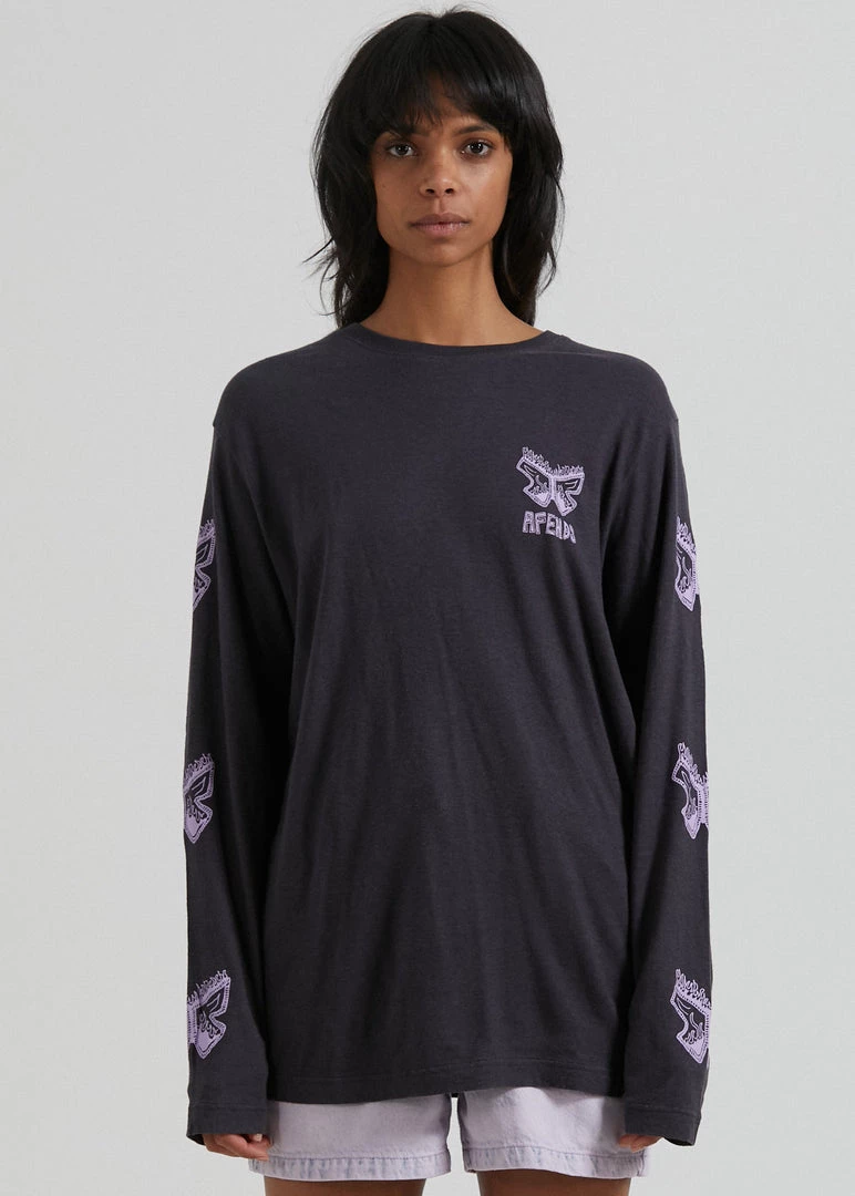 Clothing Afends Womens Pink Noise - Hemp Long Sleeve Graphic T-Shirt - Charcoal 2 Clothing Afends Womens Pink Noise - Hemp Long Sleeve Graphic T-Shirt - Charcoal