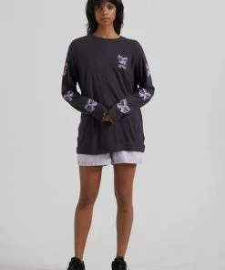 Clothing Afends Womens Pink Noise - Hemp Long Sleeve Graphic T-Shirt - Charcoal 9 Clothing Afends Womens Pink Noise - Hemp Long Sleeve Graphic T-Shirt - Charcoal