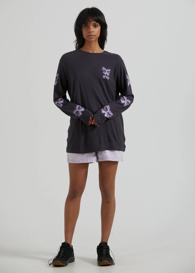 Clothing Afends Womens Pink Noise - Hemp Long Sleeve Graphic T-Shirt - Charcoal 5 Clothing Afends Womens Pink Noise - Hemp Long Sleeve Graphic T-Shirt - Charcoal