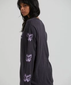 Clothing Afends Womens Pink Noise - Hemp Long Sleeve Graphic T-Shirt - Charcoal 7 Clothing Afends Womens Pink Noise - Hemp Long Sleeve Graphic T-Shirt - Charcoal
