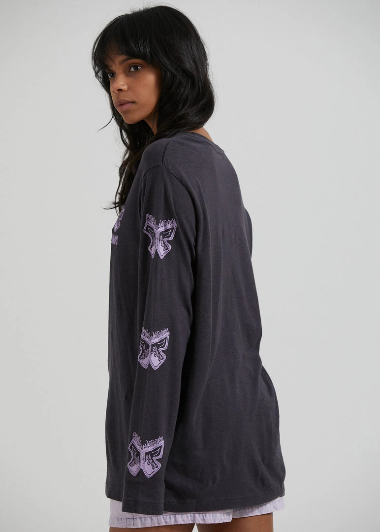 Clothing Afends Womens Pink Noise - Hemp Long Sleeve Graphic T-Shirt - Charcoal 3 Clothing Afends Womens Pink Noise - Hemp Long Sleeve Graphic T-Shirt - Charcoal