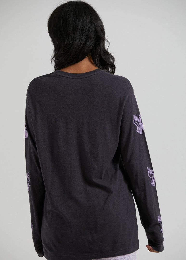 Clothing Afends Womens Pink Noise - Hemp Long Sleeve Graphic T-Shirt - Charcoal 4 Clothing Afends Womens Pink Noise - Hemp Long Sleeve Graphic T-Shirt - Charcoal