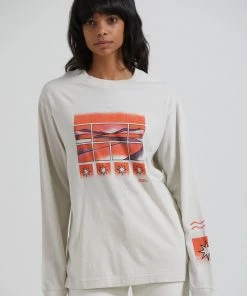 Afends Womens Anywhere - Recycled Long Sleeve Graphic T-Shirt - Off White Clothing