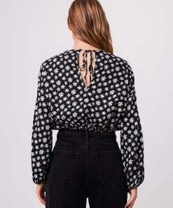 Afends Womens Pascale - Hemp Cropped Long Sleeve Top - Black Clothing