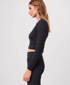 Afends Womens Operator - Recycled Cropped Long Sleeve Top - Black