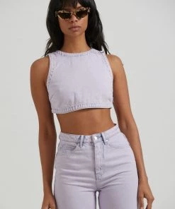 Clothing Afends Womens Zelly - Hemp Denim Cropped Top - Vintage Orchid
