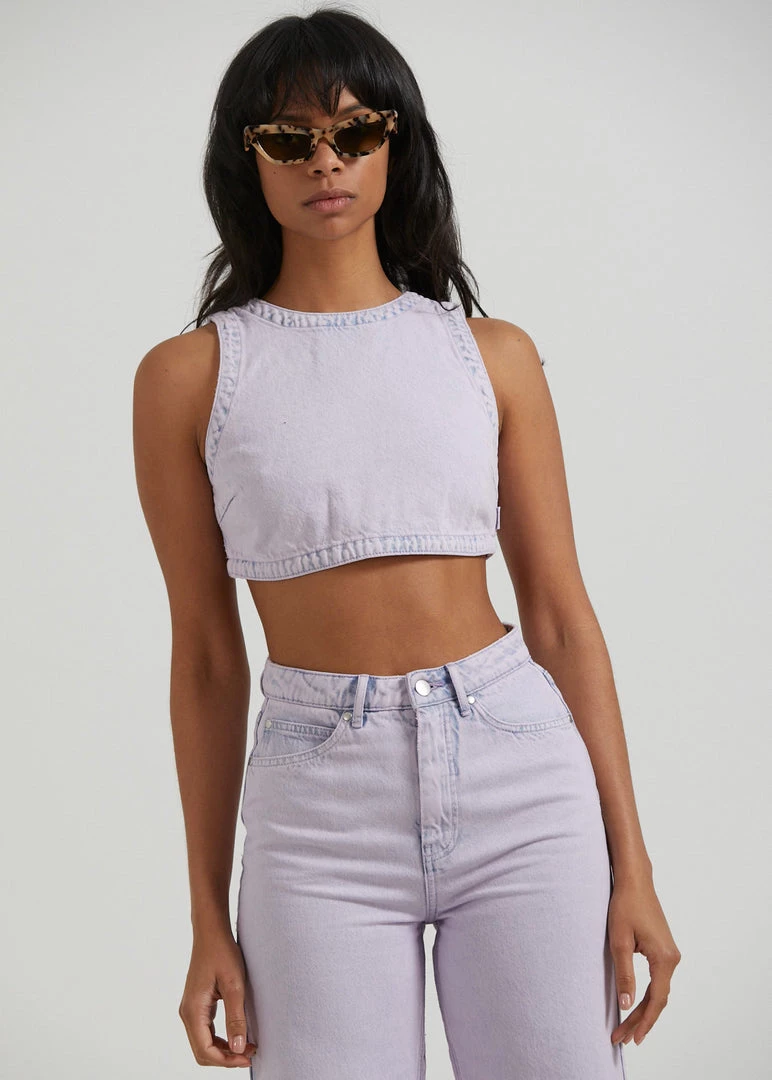 Clothing Afends Womens Zelly - Hemp Denim Cropped Top - Vintage Orchid 1 Clothing Afends Womens Zelly - Hemp Denim Cropped Top - Vintage Orchid