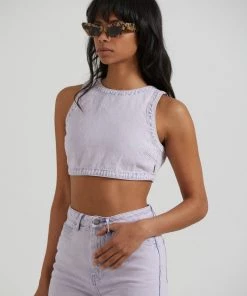 Clothing Afends Womens Zelly - Hemp Denim Cropped Top - Vintage Orchid 8 Clothing Afends Womens Zelly - Hemp Denim Cropped Top - Vintage Orchid