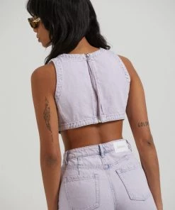 Clothing Afends Womens Zelly - Hemp Denim Cropped Top - Vintage Orchid 9 Clothing Afends Womens Zelly - Hemp Denim Cropped Top - Vintage Orchid