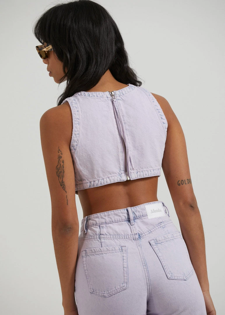 Clothing Afends Womens Zelly - Hemp Denim Cropped Top - Vintage Orchid 5 Clothing Afends Womens Zelly - Hemp Denim Cropped Top - Vintage Orchid