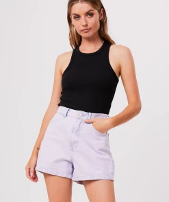 Clothing Afends Womens Seventy Threes - Hemp Denim High Waisted Shorts - Vintage Orchid