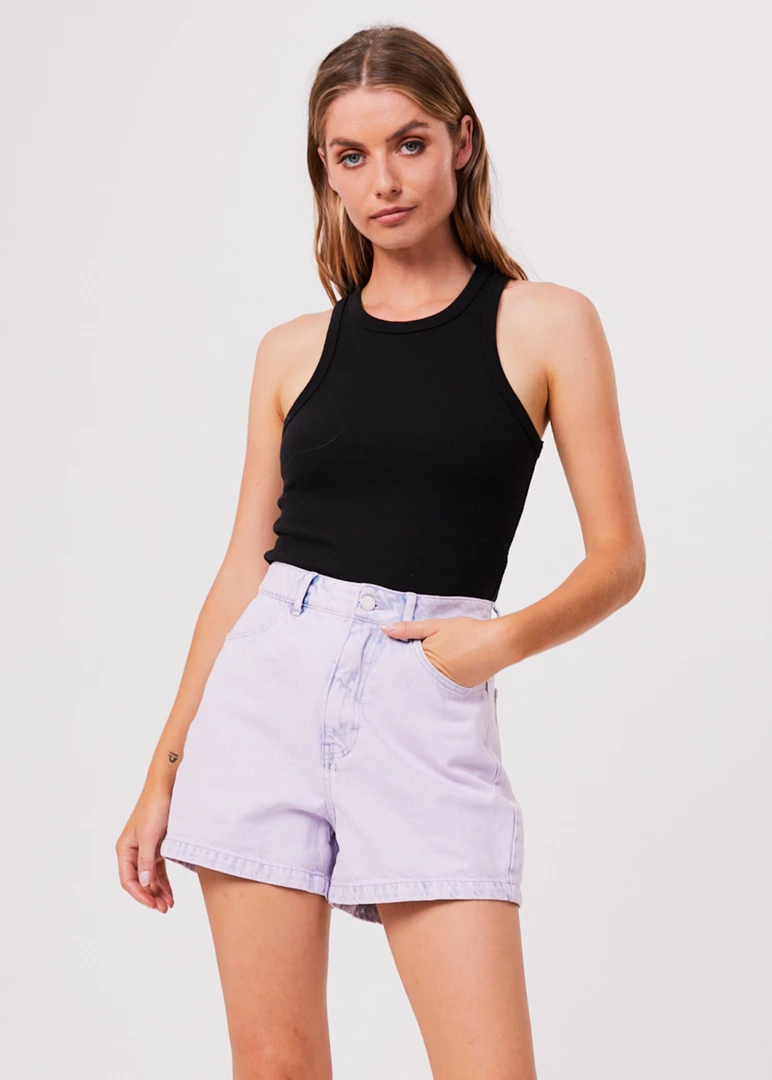 Clothing Afends Womens Seventy Threes - Hemp Denim High Waisted Shorts - Vintage Orchid 1 Clothing Afends Womens Seventy Threes - Hemp Denim High Waisted Shorts - Vintage Orchid