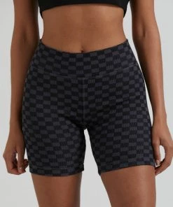 Afends Womens Operator - Recycled Ribbed Bike Shorts - Black Clothing