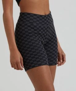 Afends Womens Operator - Recycled Ribbed Bike Shorts - Black Clothing