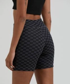 Afends Womens Operator - Recycled Ribbed Bike Shorts - Black Clothing