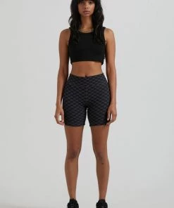 Afends Womens Operator - Recycled Ribbed Bike Shorts - Black Clothing