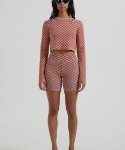 Afends Womens Operator - Recycled Ribbed Bike Shorts - Coral Clothing