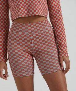 Afends Womens Operator - Recycled Ribbed Bike Shorts - Coral Clothing
