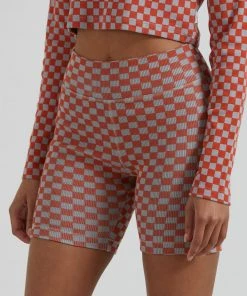 Afends Womens Operator - Recycled Ribbed Bike Shorts - Coral Clothing
