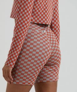 Afends Womens Operator - Recycled Ribbed Bike Shorts - Coral Clothing