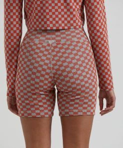 Afends Womens Operator - Recycled Ribbed Bike Shorts - Coral Clothing