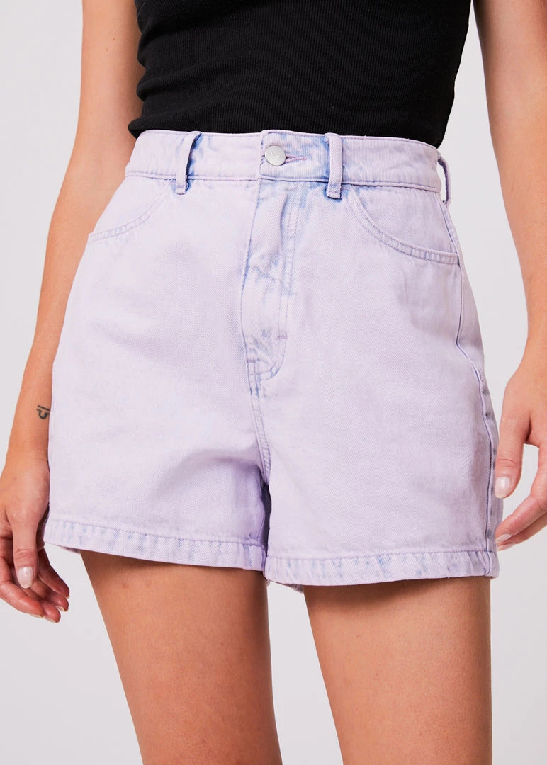 Clothing Afends Womens Seventy Threes - Hemp Denim High Waisted Shorts - Vintage Orchid 2 Clothing Afends Womens Seventy Threes - Hemp Denim High Waisted Shorts - Vintage Orchid