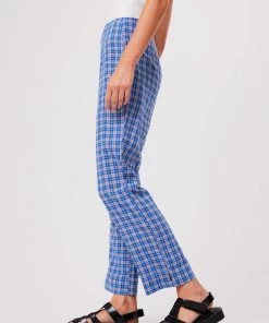 Afends Womens Porcelain - Hemp Check High Waisted Pants - Electric Blue Clothing