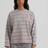 Clothing Afends Womens Interlude - Recycled Striped Crew Neck Jumper - Grey