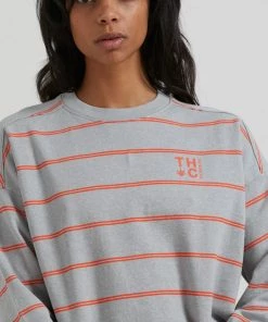 Clothing Afends Womens Interlude - Recycled Striped Crew Neck Jumper - Grey