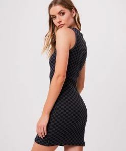 Clothing Afends Womens Operator - Recycled Ribbed Dress - Black