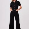 Afends Womens Miami - Organic Denim Flared Jumpsuit - Washed Black