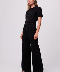 Afends Womens Miami - Organic Denim Flared Jumpsuit - Washed Black 7 Afends Womens Miami - Organic Denim Flared Jumpsuit - Washed Black