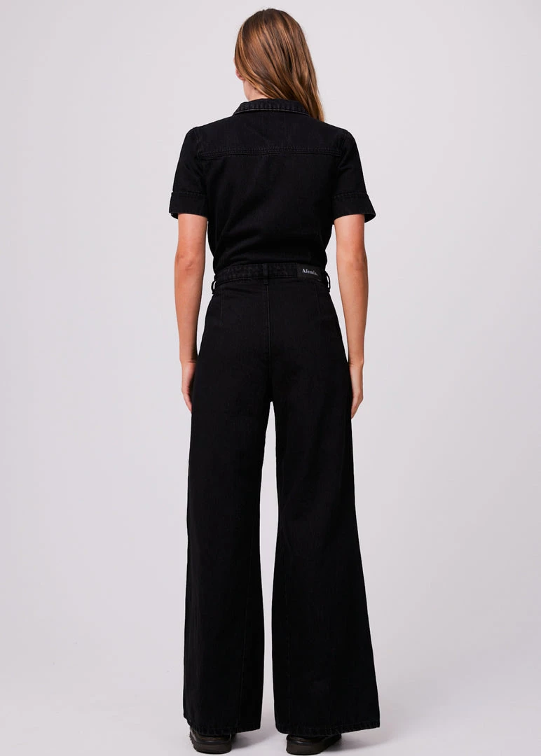 Afends Womens Miami - Organic Denim Flared Jumpsuit - Washed Black 5 Afends Womens Miami - Organic Denim Flared Jumpsuit - Washed Black