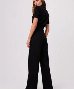 Afends Womens Miami - Organic Denim Flared Jumpsuit - Washed Black 8 Afends Womens Miami - Organic Denim Flared Jumpsuit - Washed Black