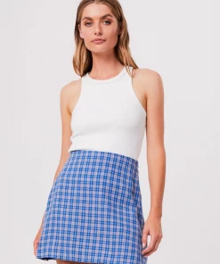 Clothing Afends Womens Porcelain - Hemp Check Mini Skirt - Electric Blue
