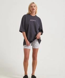 Afends Womens Glits - Recycled Oversized T-Shirt - Charcoal Clothing