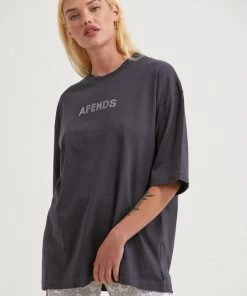 Afends Womens Glits - Recycled Oversized T-Shirt - Charcoal Clothing