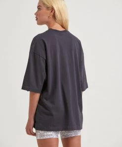 Afends Womens Glits - Recycled Oversized T-Shirt - Charcoal Clothing